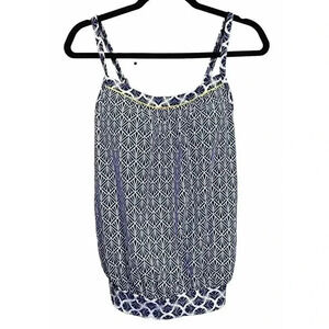 Lands End Sz 8 Black Geometric Print Wirefree Soft Cups Tankini Top